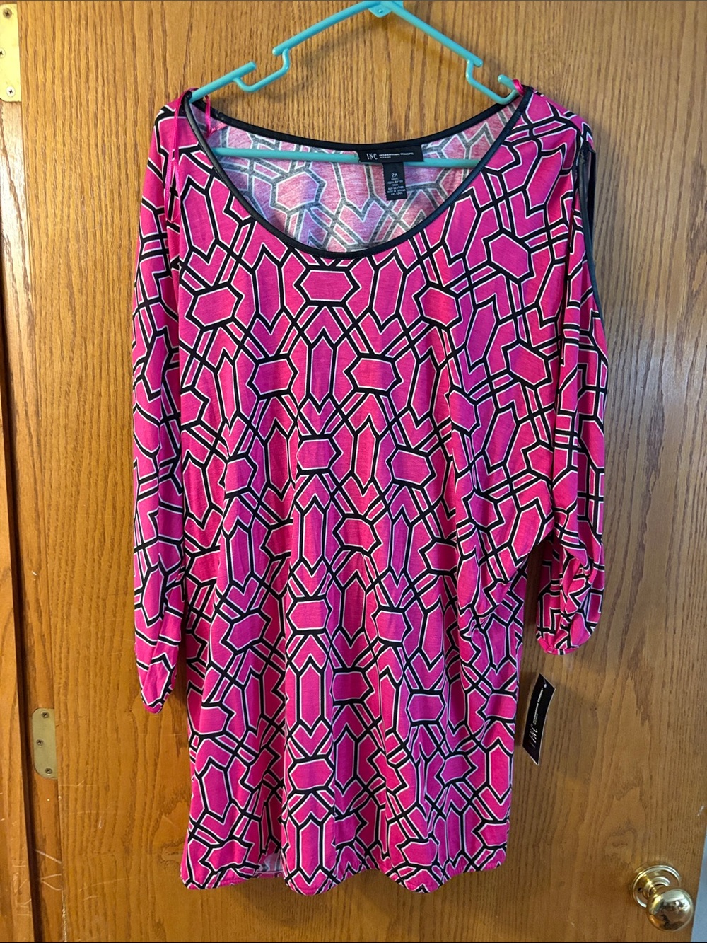 INC International Concepts Pink Geometric Long Sleeve Top